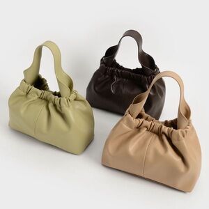 Charles & Keith Ally Ruched Slouchy Bag - bright green